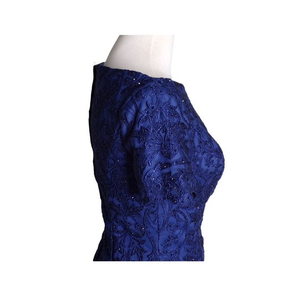 LA FEMME Navy Blue Beaded Crystal Lace Cocktail Dress Navy Blue 8 NEW $478 - Picture 9 of 12